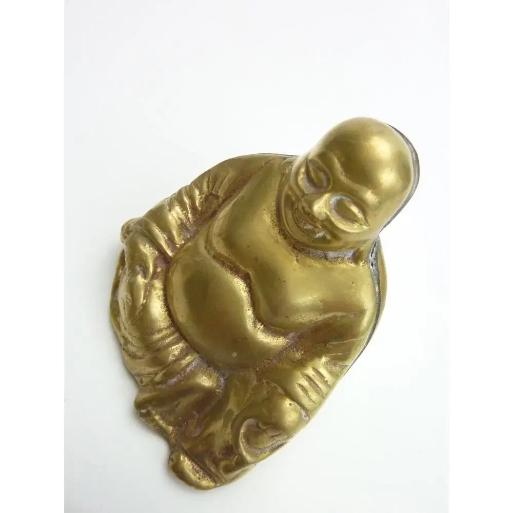Vintage Brass Laughing Buddha Statue Small Sitting Figurine Feng Shui Boho Decor